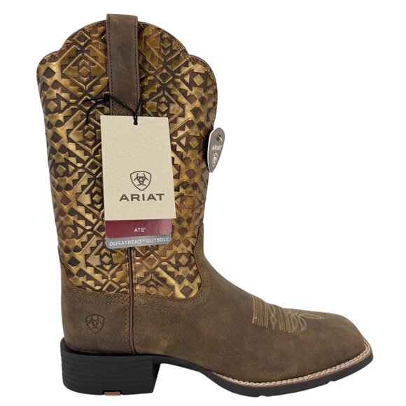 Ariat Women's Round Up Wide Square Toe Leather Brown Western Boots Size 10B NWOB - Picture 2 of 16